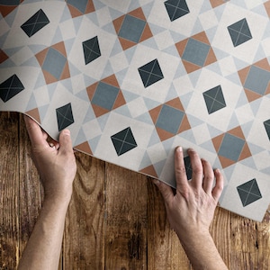 Geometric Mosaic Beautiful Tiles Outdoor Rug, Patterns Patio Carpet, Gray Vinyl Rug, Porch Rug, Pet Friendly Rug, Easy To Clean Rug