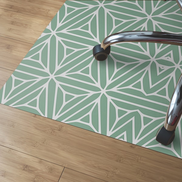 Mint Geometric Vibe Chair Mat, Green Splat Mat, White Living Room Floor, Minimalistic Aesthetic Print, Waterproof Mat