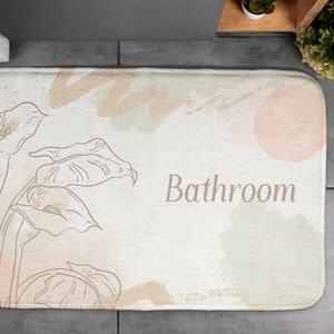 Flower Abstraction, Soft Mat, Artistic Pattern, Creamy, Elegant Design, Floor Decor, Contemporary Rug, Toilet Mat