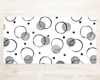 Inkt grijze cirkels bureaumat Gaming, grijze bureauhoes, witte bureaubeschermer, geometrische muismat, kinderkamerdecor, verjaardagscadeau, laptopmat