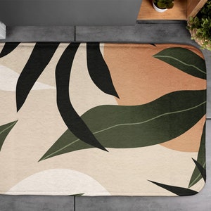 Tropical Abstraction, Soft Mat, Botanical Pattern, Beige, Floor Decoration, Designer Carpet, Bath Rug, Toilet