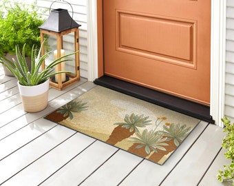 Tropical Trees Outdoor Rug, Brown Welcome Doormat, Natural Front Rug, Patterned Doormat , Custom Doormat, Funny Doormat