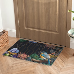 Bird with Flowers Welcome Mat, Personalized Doormat, Cute Doormat, Animal Pattern, Brown Entrance Mat