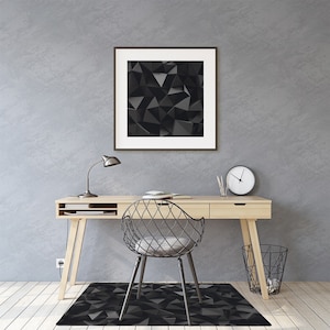 Abstraction Black Triangles Chair Mat, Onyx Computer Mat, Dark Gray Chair Pad Comfort, Geometric PVC Splat Mat image 2