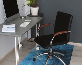 Blue Dark Sky Chair Mat, Navy Computer Mat, White Chair Pad Comfort, Galaxy PVC Splat Mat, Waterproof Rug, Modern Decoration