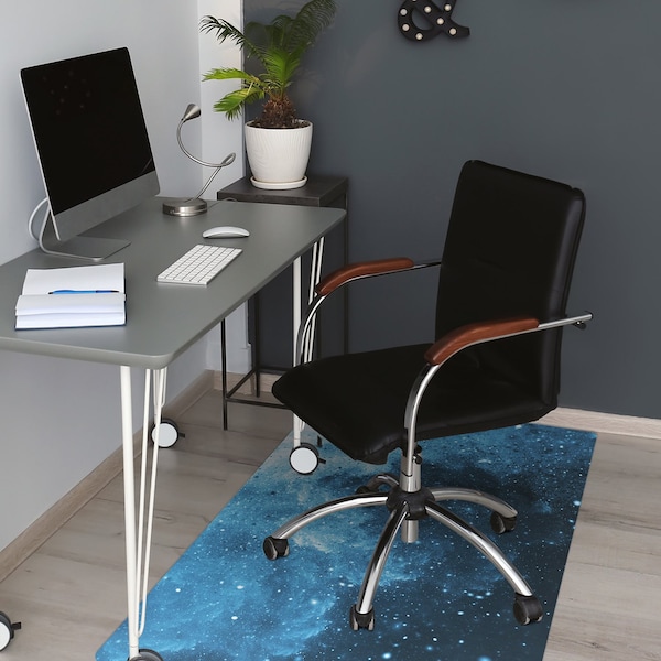 Blue Dark Sky Chair Mat, Navy Computer Mat, White Chair Pad Comfort, Galaxy PVC Splat Mat, Waterproof Rug, Modern Decoration