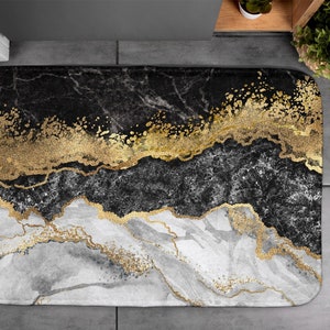 Golden Marble, Soft Mat, Artistic Pattern, Golden, Small Carpet, Bath Rug, Decor, Designer Mat