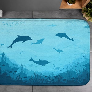 Dolphins, Soft Mat, Animal Pattern, Blue, Small Carpet, Bath Rug, Decor, Designer Mat