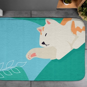 Kitty, Soft Mat, Kids Pattern, Green, Small Carpet, Bath Rug, Decor, Designer Mat
