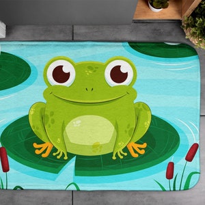 Sweet Frog, Soft Mat, Kid&#39;s Pattern, Green, Floor Decoration, Designer Carpet, Bath Rug, Toilet