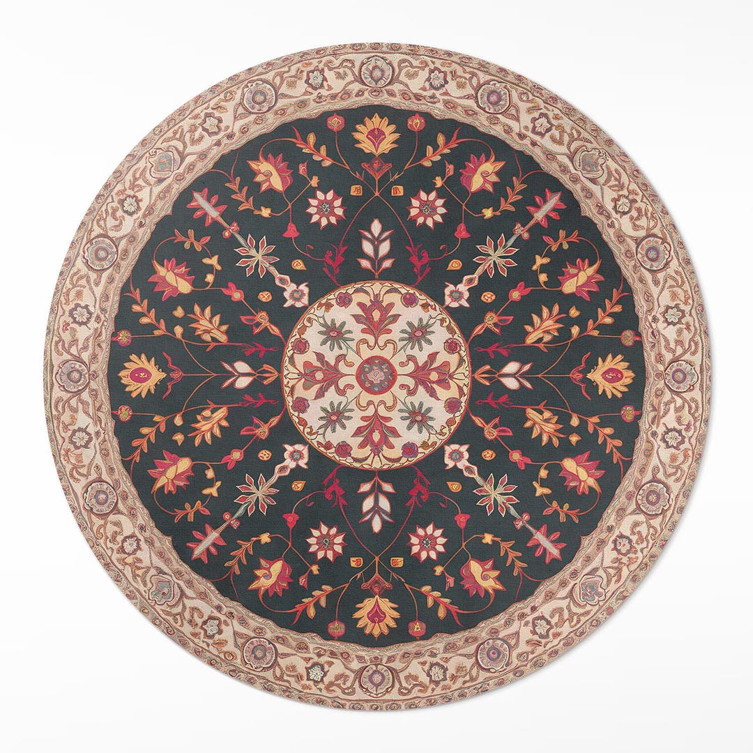 Ornament Pattern Rug Floral Ornament Retro Persian Pattern Round Area Rug, Patterns Vinyl ...