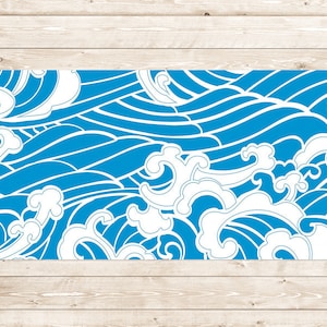 Blauwe golven bureaumat, witte toetsenbordmat, cyaan bureaumat gaming, zeebureaudecor, laptopmat, cadeau-idee, computeraccessoires, decoratieve mat