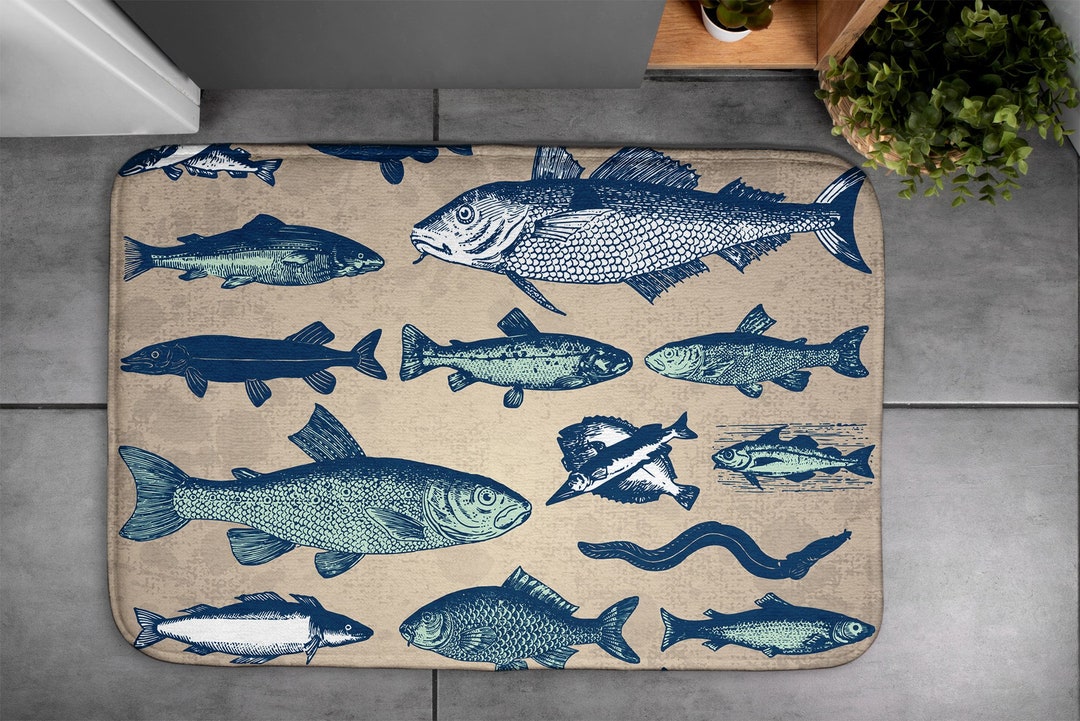 Fish Pattern, Soft Mat, Animal Pattern, Green, Bathroom Rug ...