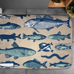 Fish Pattern, Soft Mat, Animal Pattern, Green, Bathroom Rug, Contemporary Carpet, Floor Decor, Non-Skid