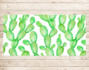 Neon Green Cactus Desk Mat Design, Green Gaming Room Decor, White Desk Mat Design, Botanical Computer Desk Mat, Laptop Mat, Birtday Gift