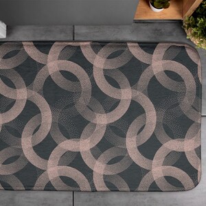 Pink, Soft Mat, Rings On Dark Background, Bathroom Rug, Abstraction Pattern, Non-Skid, Contemporary Carpet, Floor Decor