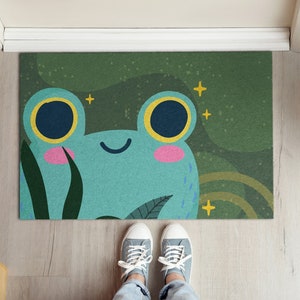 Cute Frog Welcome Mat, Personalized Doormat, Animal Pattern, Green Entrance Mat, Cute Doormat