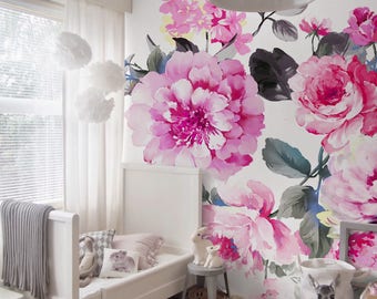 Elegant Flowers And Leaves, Removable wallpaper, Peel and stick, Adhesive, Wall covering, Wall mural, Repositionable, Garden, Floral, Art #2