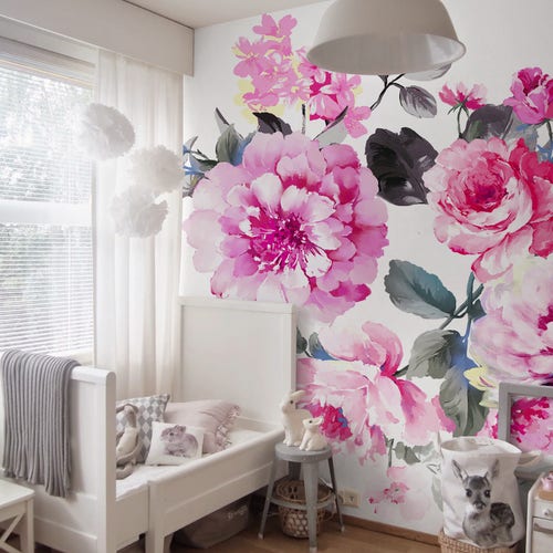 Watercolor Flowers Self Adhesive Mural Floral Wallpaper Etsy