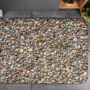 Beige, Stony Beach, Soft Mat, Contemporary Carpet, Natural Pattern, Floor Decor, Bathroom Rug, Non-Skid