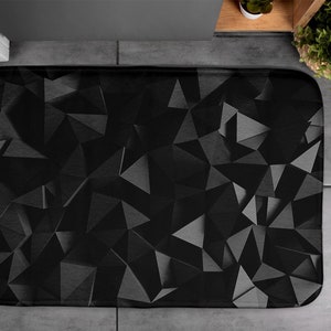 Black, 3D Geometric Abstraction, Soft Mat, Bath Rug, Artistic Pattern, Designer Rug, Handmade Rug, Nonslip Mat