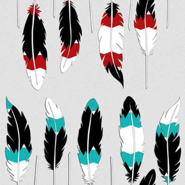 Feather clip art Red and Aqua Black-White