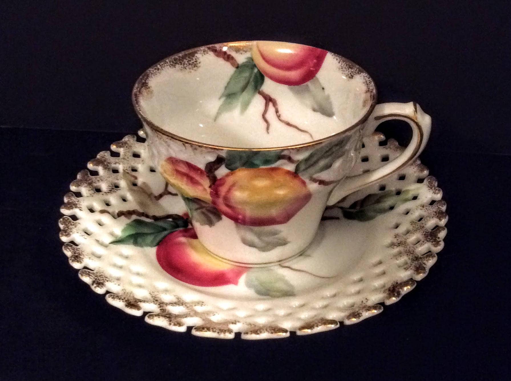 Lefton China Tea Cup and Saucer Pierced Saucer Reticulated Etsy