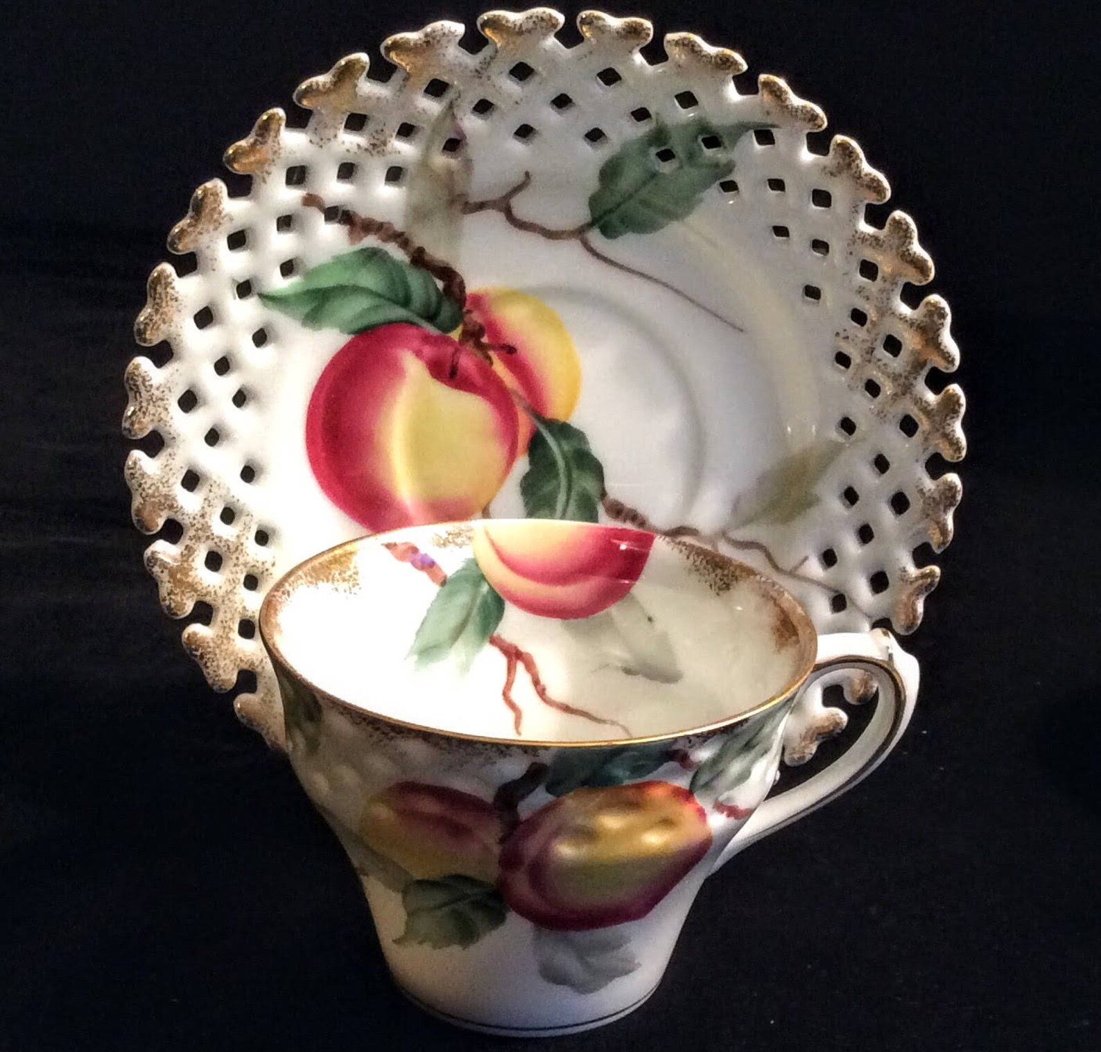 Lefton China Tea Cup and Saucer Pierced Saucer Reticulated Etsy