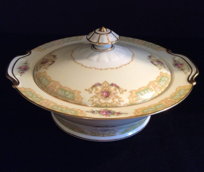 Noritake Covered Vegetable Bowl Gold Trim White and Cream Etsy