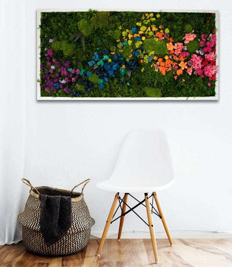 Rainbow Moss wall art with bun moss, colourful lichen, flat moss or fern moss Preserved and dried flowers Verti-Grow image 5