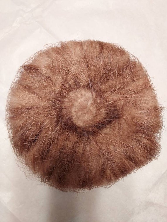Vintage Brown mink Pillbox Hat Vintage Mink Pillbox Hat, Mahogany Brown Fur With Brown  main image 4