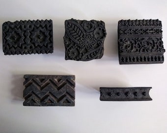 5 Vintage Indian Wooden Printing Blocks