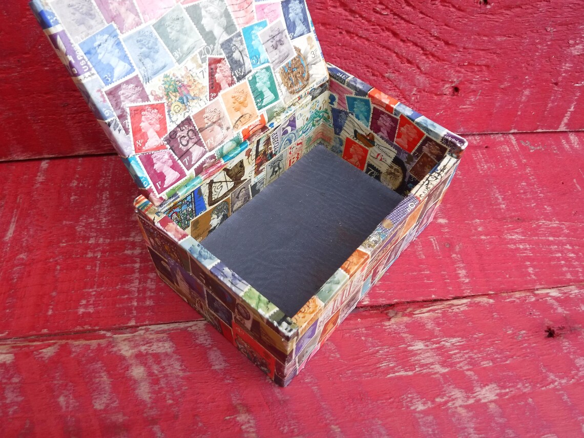 Vintage Stamp Covered Wooden Box Storage Box Postage Stamps Etsy