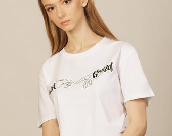 EASTBOUND - T-SHIRT, Organic cotton women's t-shirt with print / Black, White, / vegan t-shirt/ basic t-shirt / soft t-shirt / Oversize