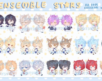 Llaveros Ensemble Stars de acrílico de doble cara de 2,5 pulgadas con caballeros no muertos, conejos, valquirias, estrellas, Ansuta, Sakuma, Rei, Ritsu, Tsukinaga, Leo, Izumi
