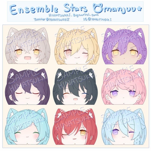 ENSEMBLE STARS Kitty Omanjuu Keychain, Enstars, Undead, Valkyrie, Oddballs, Sakuma Rei, Kagehira Mika, Wataru Hibiki, Sakasaki Natsume
