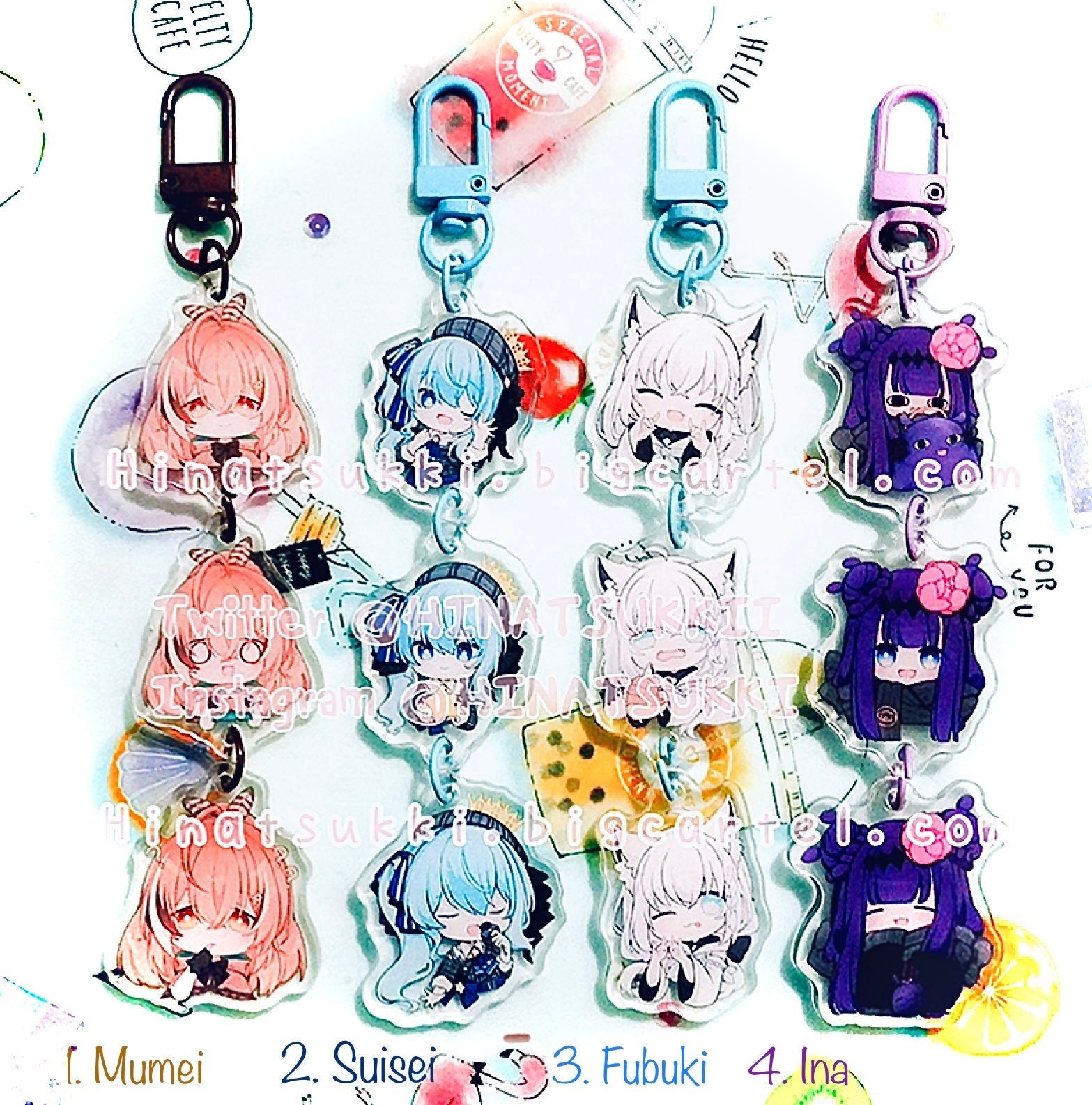 Hololive Linked Keychain: Fubuki, Suisei, Ina, Mumei, Vtuber Charm
