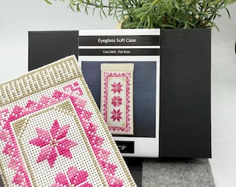Pink Cross Stitch Sunglasses case kit with soft closing clip