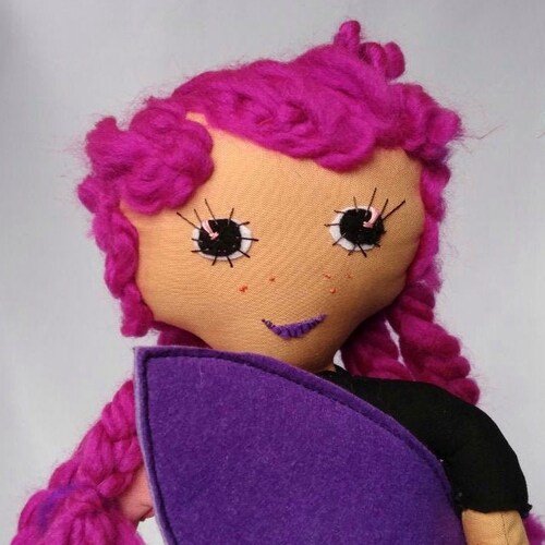 Recycled fabric and neoprene surfer, braids, with purple surfboard. Handmade. buying Rag and recycled neoprene, handmade