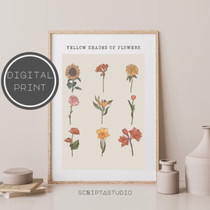Bloemenkaart print, Botanische kaart, Gele tinten bloem, Vintage art print, Planten artwork, Vintage bloemenprints, Wildflower poster