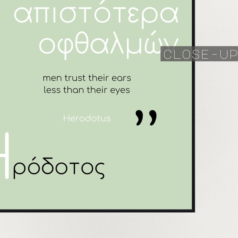 Cartel de la cita de Herodoto, filósofo griego, griego - traducción al inglés, cita griega antigua, elige tu color, tu vida, los hombres confían en sus oídos imagen 5