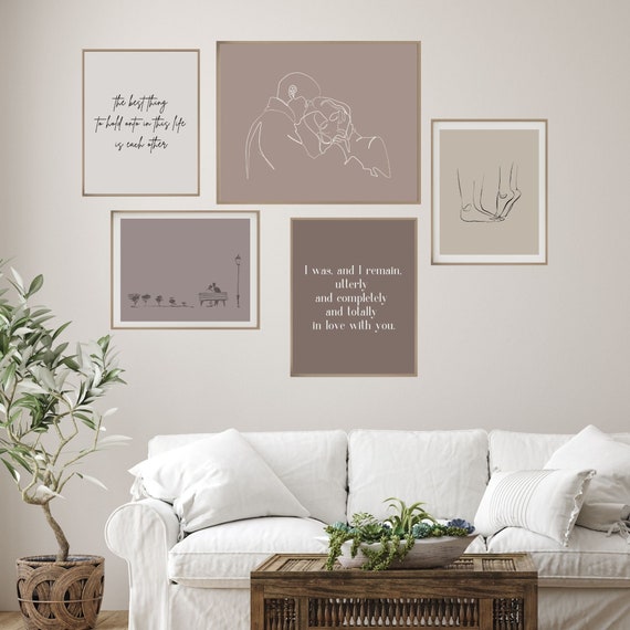 Love Gallery Wall Set 5 Prints, Fine Line Art Print, Love Quote Wall Art, Minimal Drawing, Couple Simple Line, Valentine's Day, Gift For Her