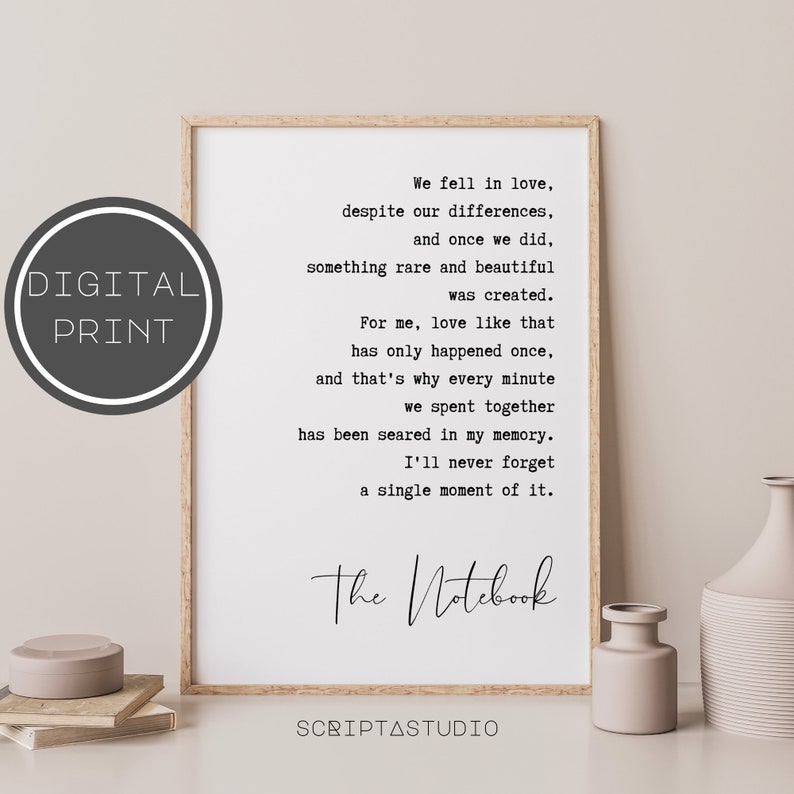 The Notebook Love Quote Print Romantic Gift the Notebook Etsy
