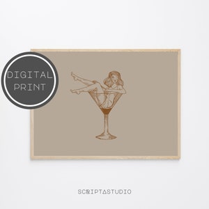 Martini glass print, Woman in glass, Martini art, Retro print, Drink poster, Bar wall art, Game room print, Cocktail printable, Kitchen, 004