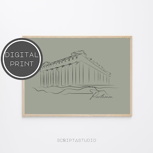 Greece art print, Parthenon line art, Greece gift, Athens, Greek decor, Greece wall art, Line drawing, Minimal wall art, Downloadable 002