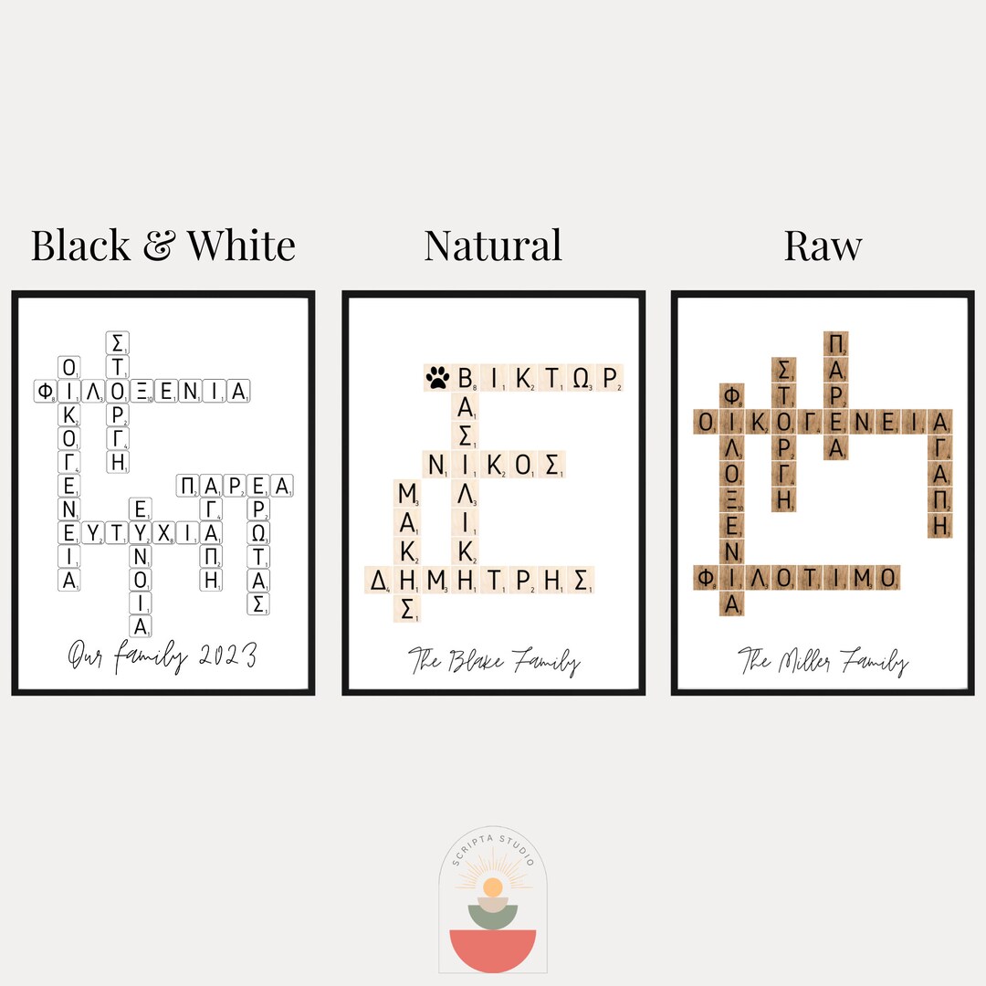 Scrabbleinspired Greek Words Poster Personalized Greek Names Etsy