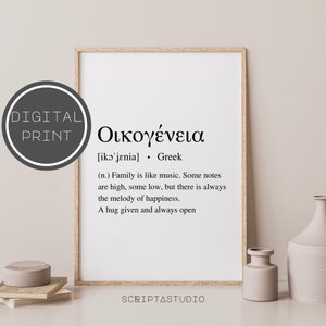 Family Greek Definition, Greek Print, Greek Oikogeneia, Family Wall Art, Greek Wall Decor, Greek Words Definition, Greek Gift, Greece Art