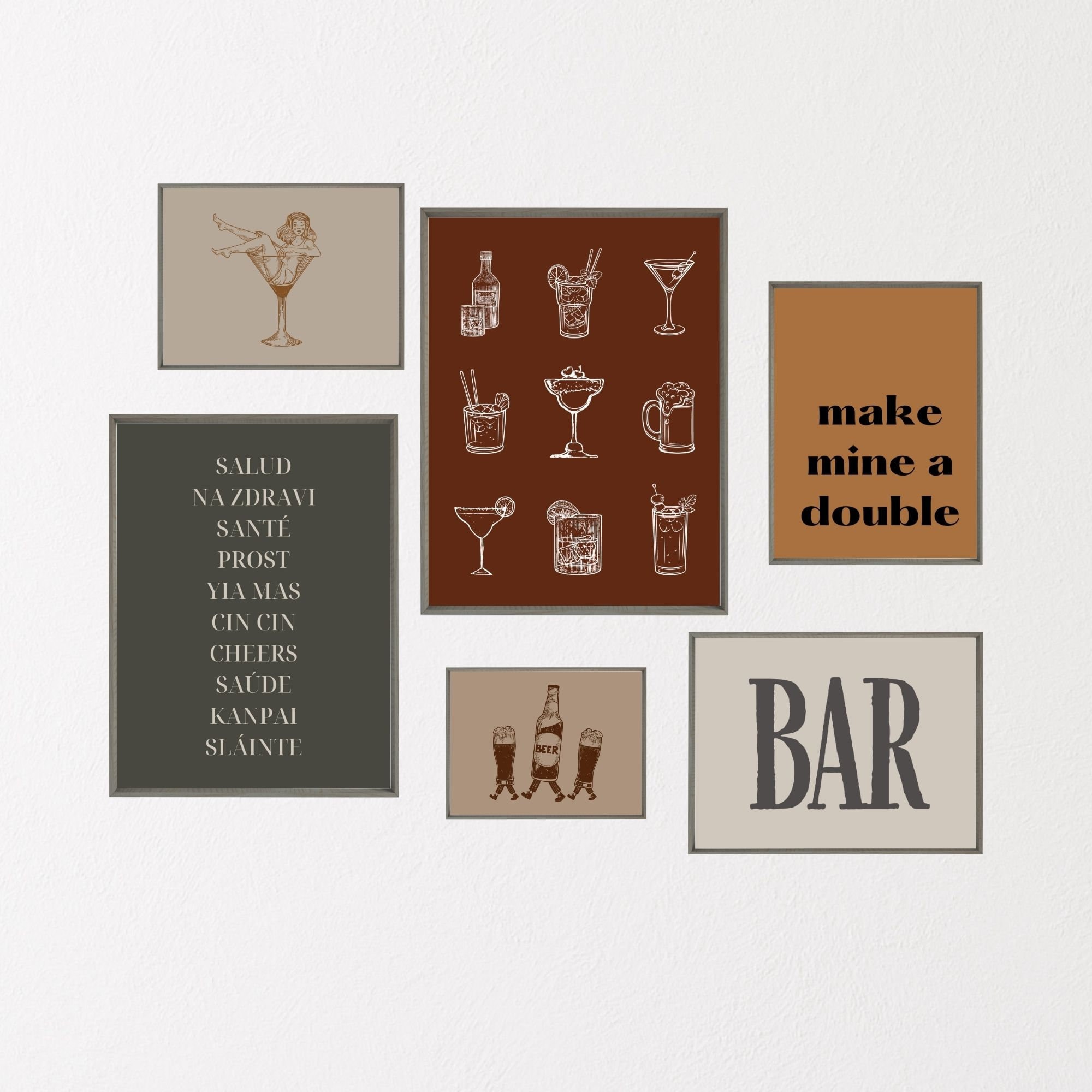 Bar Gallery Wall Set of 6 Prints Bar Cart Prints Bar Cart Etsy