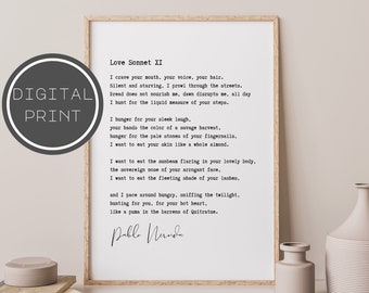 Pablo Neruda Wall Art, Neruda Love Poem, Love Sonnet XI, Neruda Poems, Romantic Poetry, Poetry Wall Decor