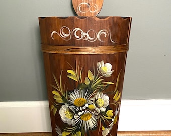 Umbrella Stand Wood Painted Floral Vintage Bavarian Germany 1960's
